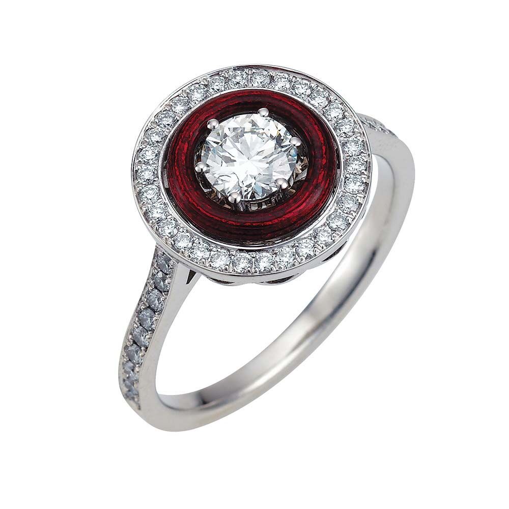 Gold-Ring mit Diamanten und rotem Emaille
