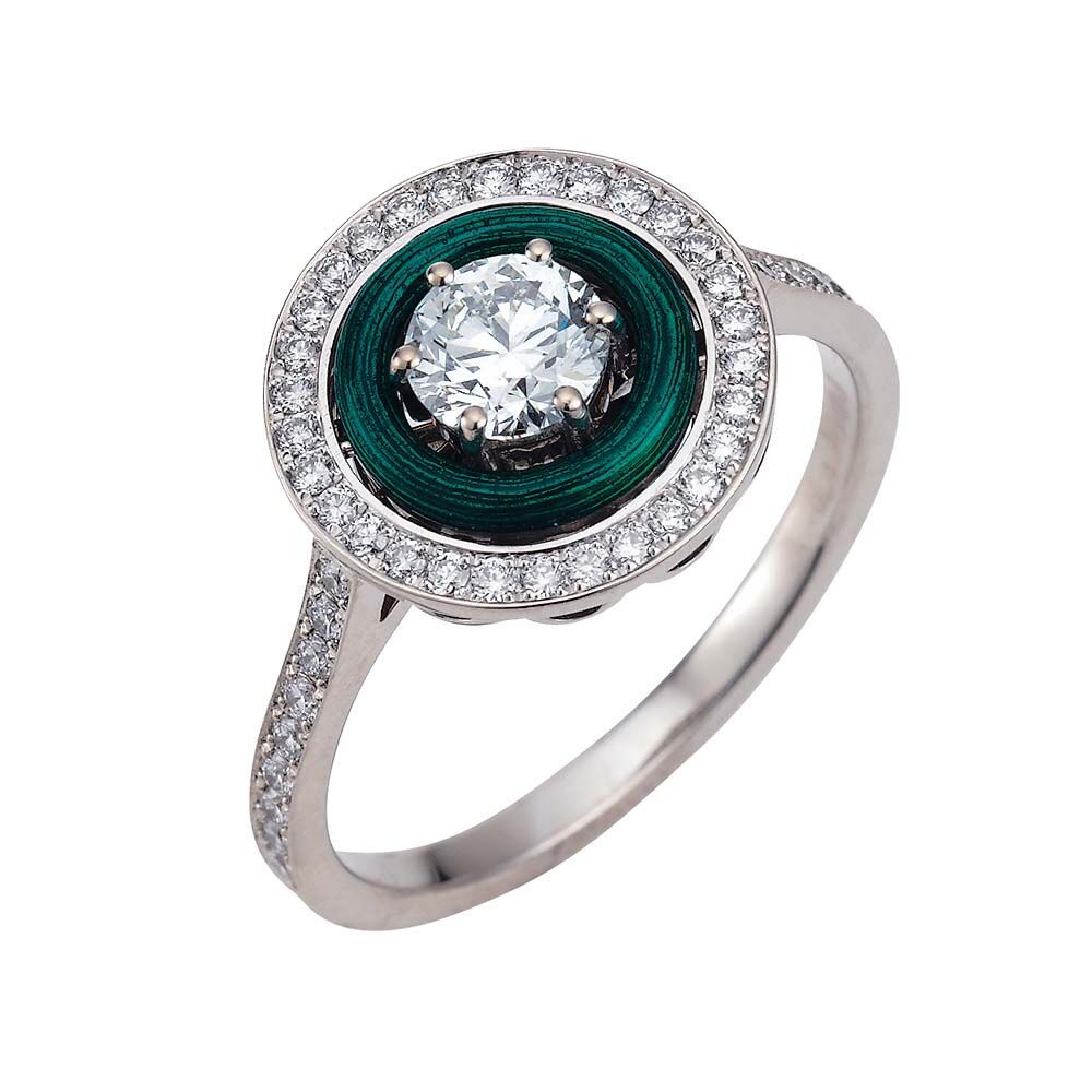 Gold-Ring mit Diamanten und grünem Emaille