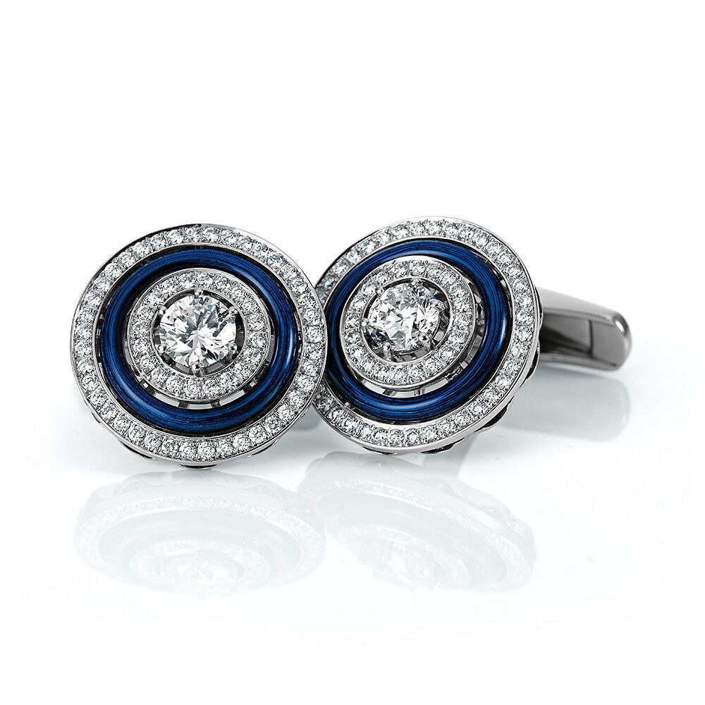 Gold-Manschettenknöpfe mit Diamanten und blauem Emaille