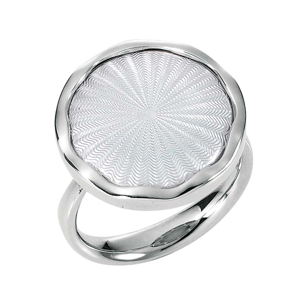 Gold-Ring mit silberfarben emailliertem Guilloche