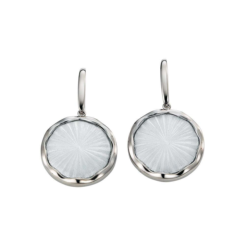Gold earrings with silver enameled guilloche