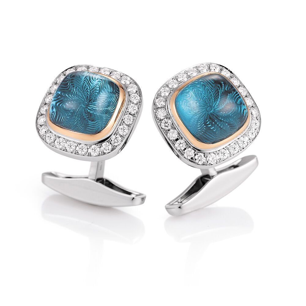 Gold Manschettenknöpfe mit blauem Edelstein und Diamanten