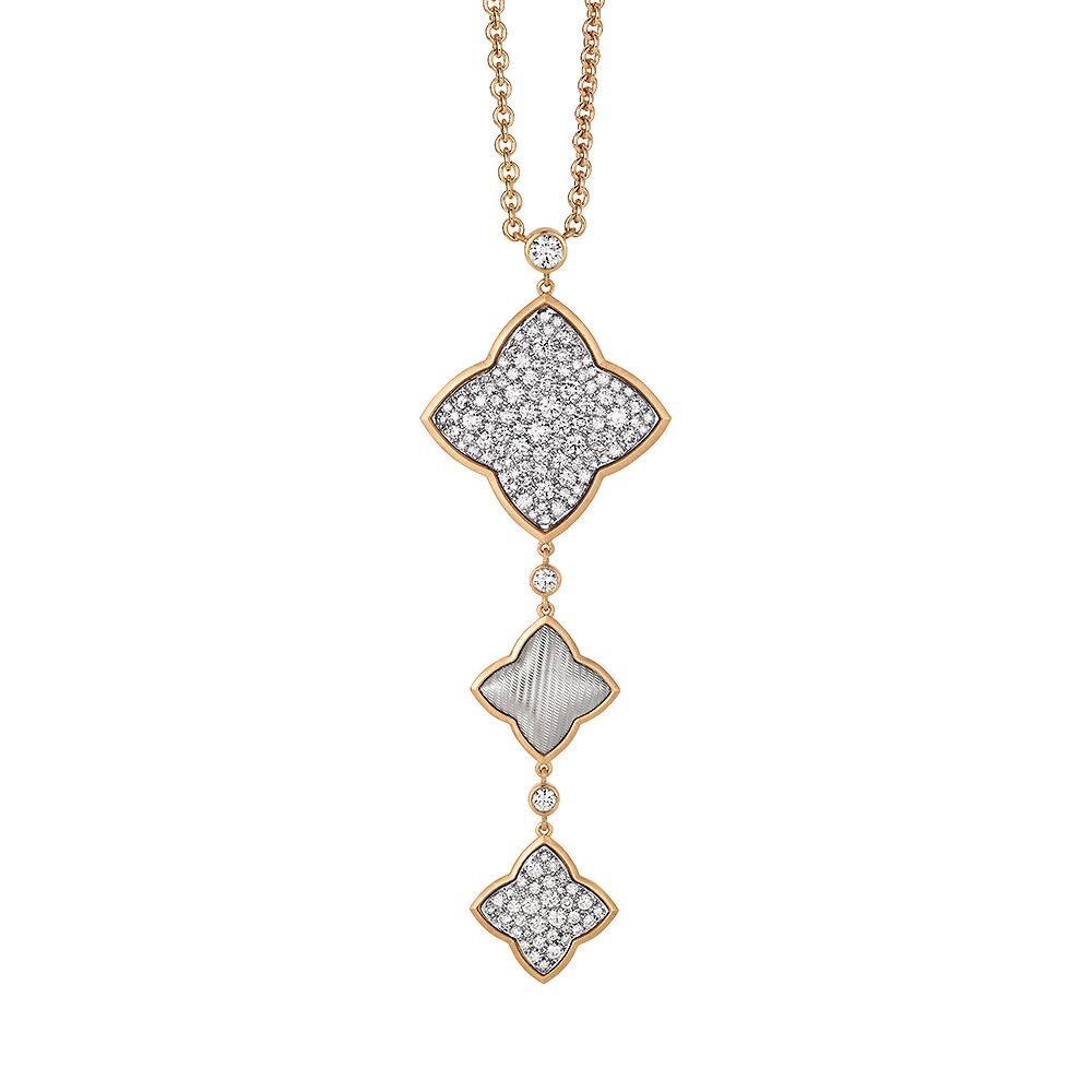 Diamant-besetztes Gold-Collier mit Guilloche