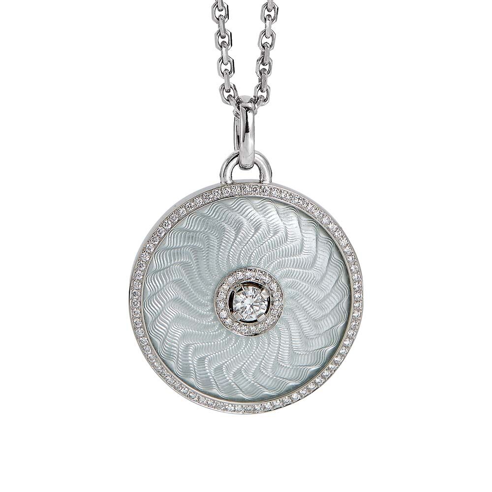 diamond-set, white gold with sterling silver pendant with silver guilloche enamel