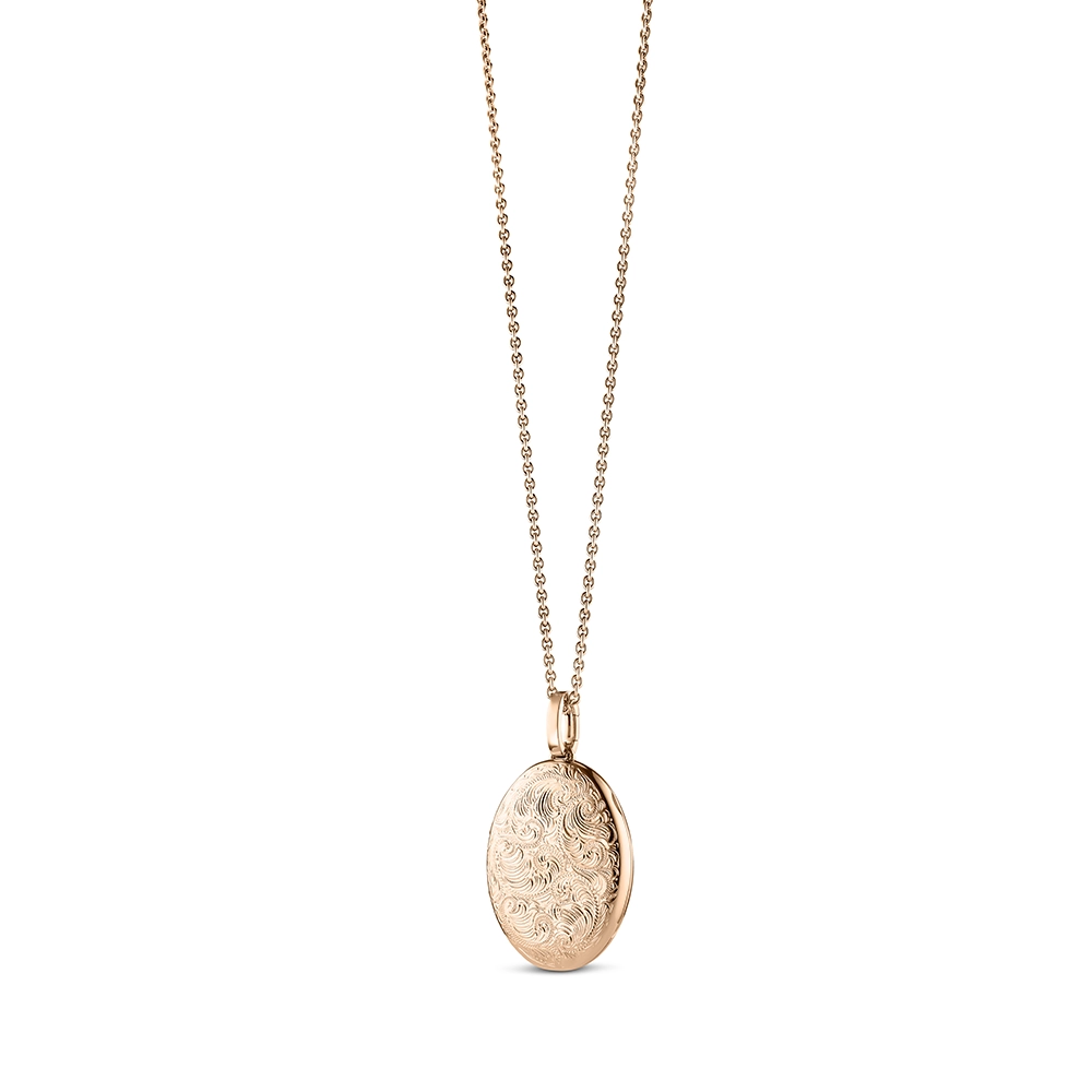 Oval shaped locket necklace in rose gold with floral decoration
