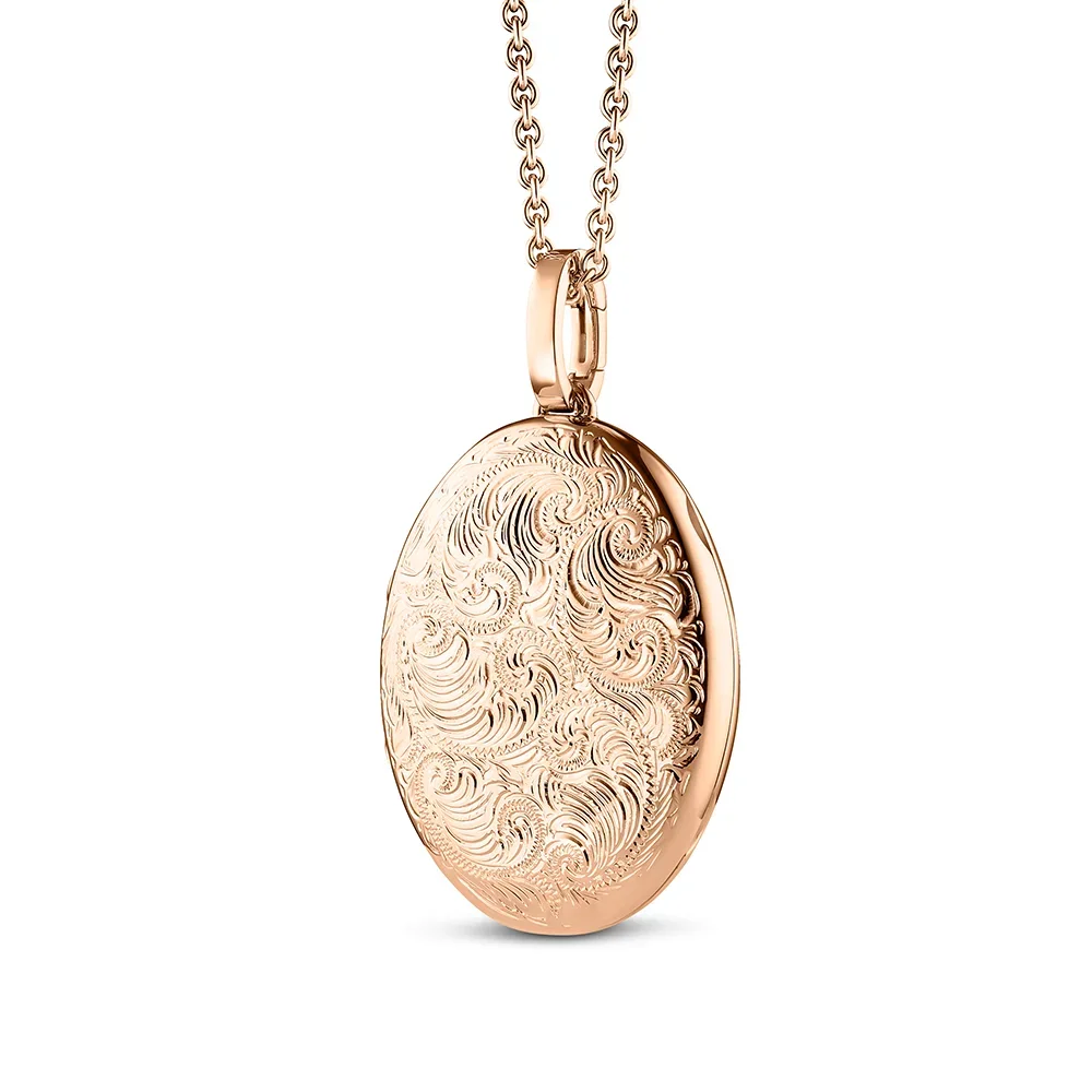 Oval shaped locket necklace in rose gold with floral decoration