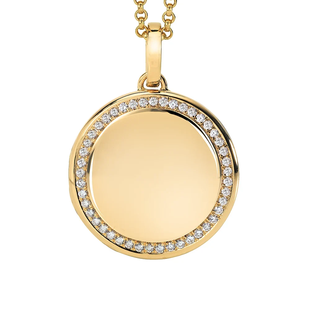 Rundes Medaillon-Collier in Gelbgold verziert mit einem ring aus Brillanten