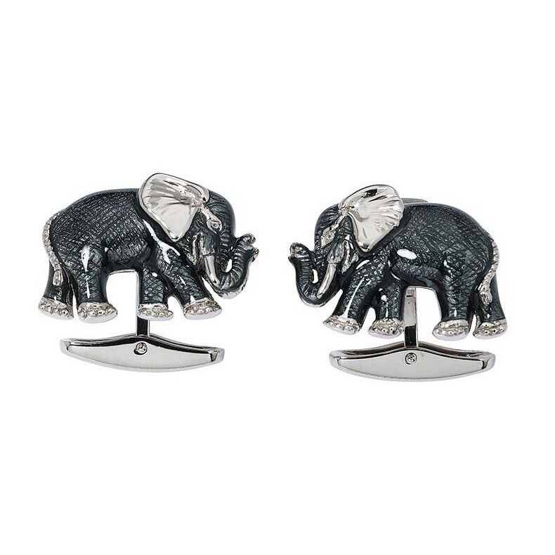 Grau emaillierte Gold-Manschettenknöpfe-Elefant