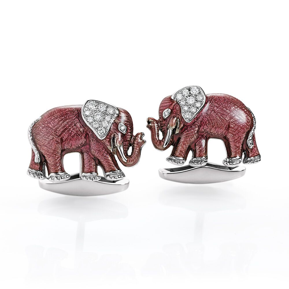 Diamant-besetzte-rosa-emaillierte-Gold-Manschettenknöpfe-Elefant
