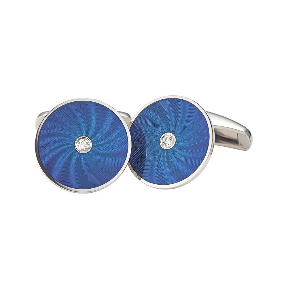 victor-mayer-round-cufflinks-blue-guilloche-enamel diamonds