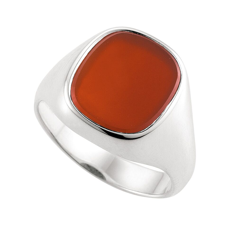 Siegelring Weißgold, roter Stein rechteckig gerundet 12,0 mm x 10,5 mm Seitenansicht von links