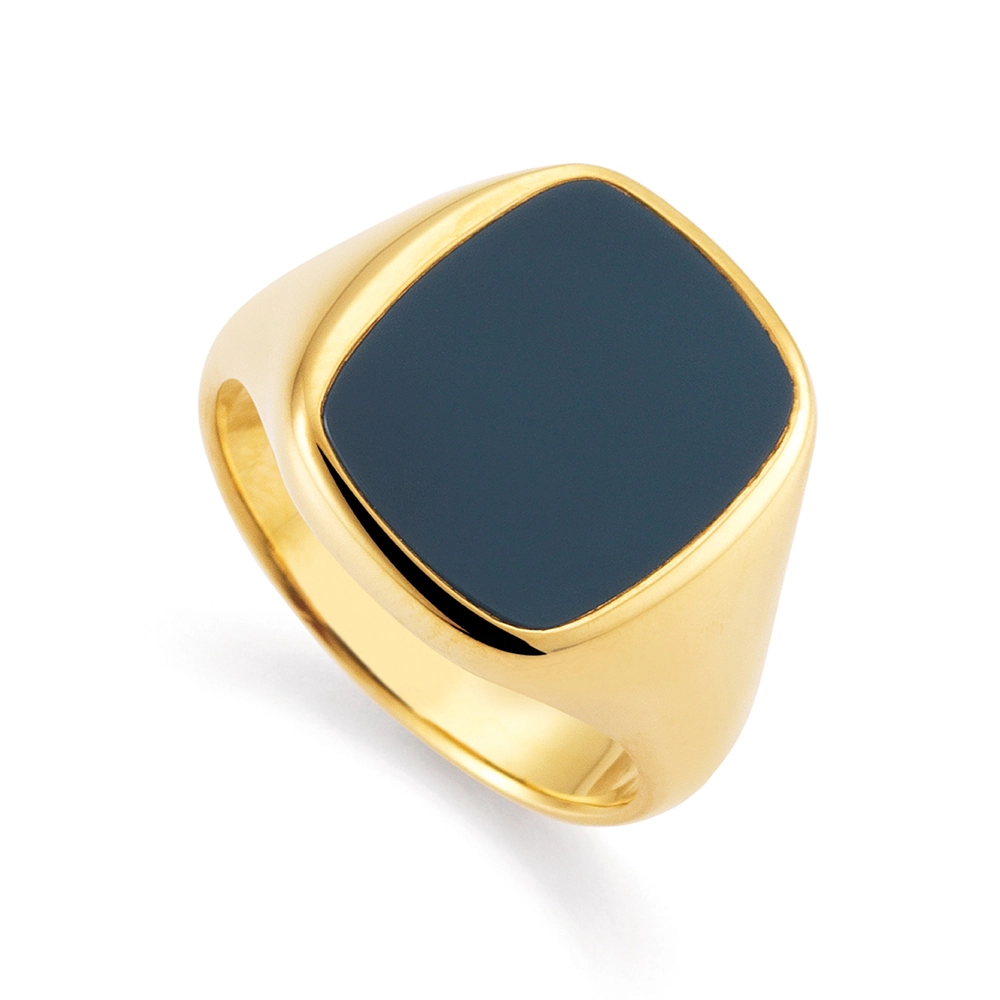Rechteckiger Siegelring mit gerundeten Seiten aus Gelbgold mit blauem Onyx 16,0 x 13,0 / 17,0 mm - ohne Gravur