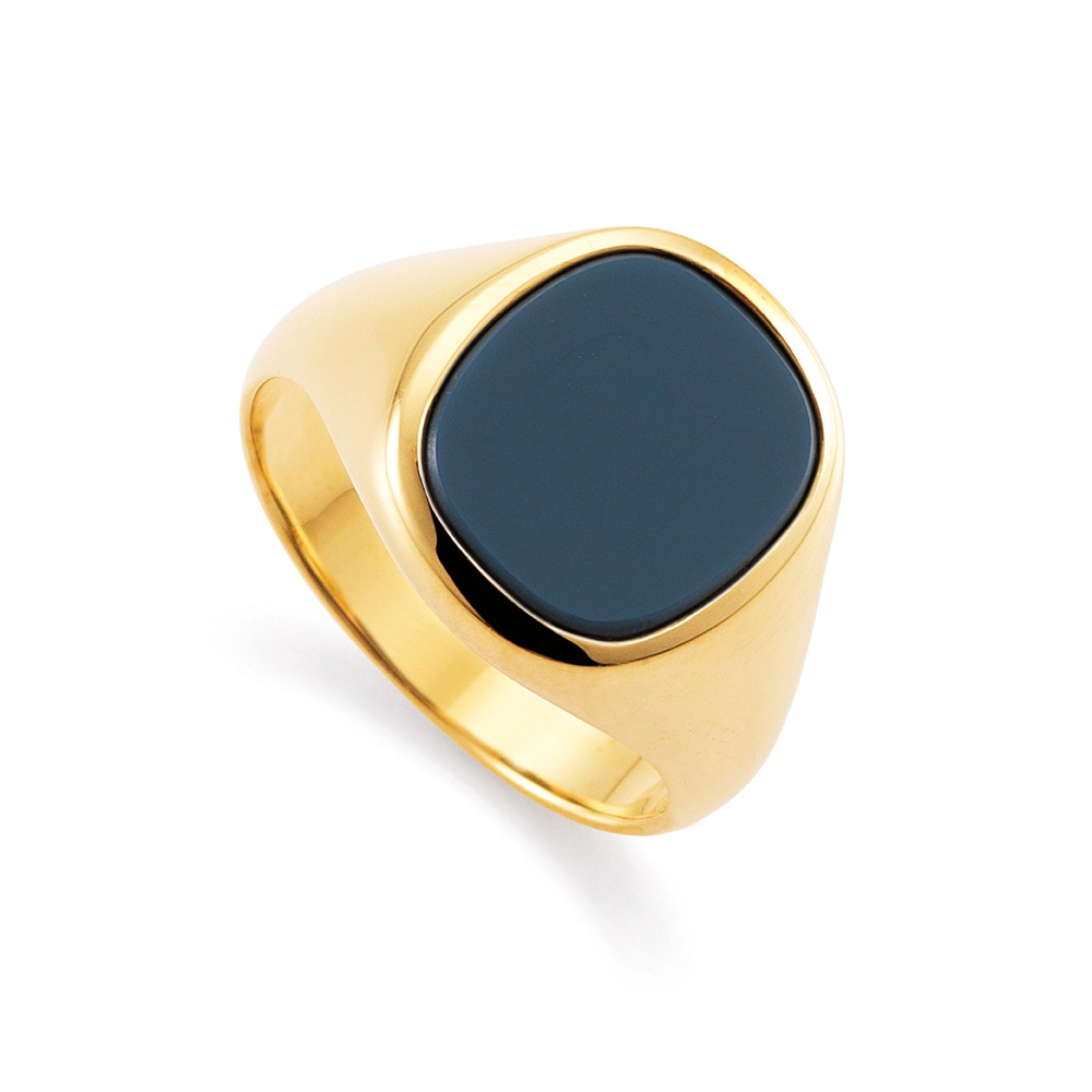 Siegelring aus Gelbgold mit rechteckigem blauem Onyx 12,0 x 10,5 / 13,0 mm - ohne Gravur