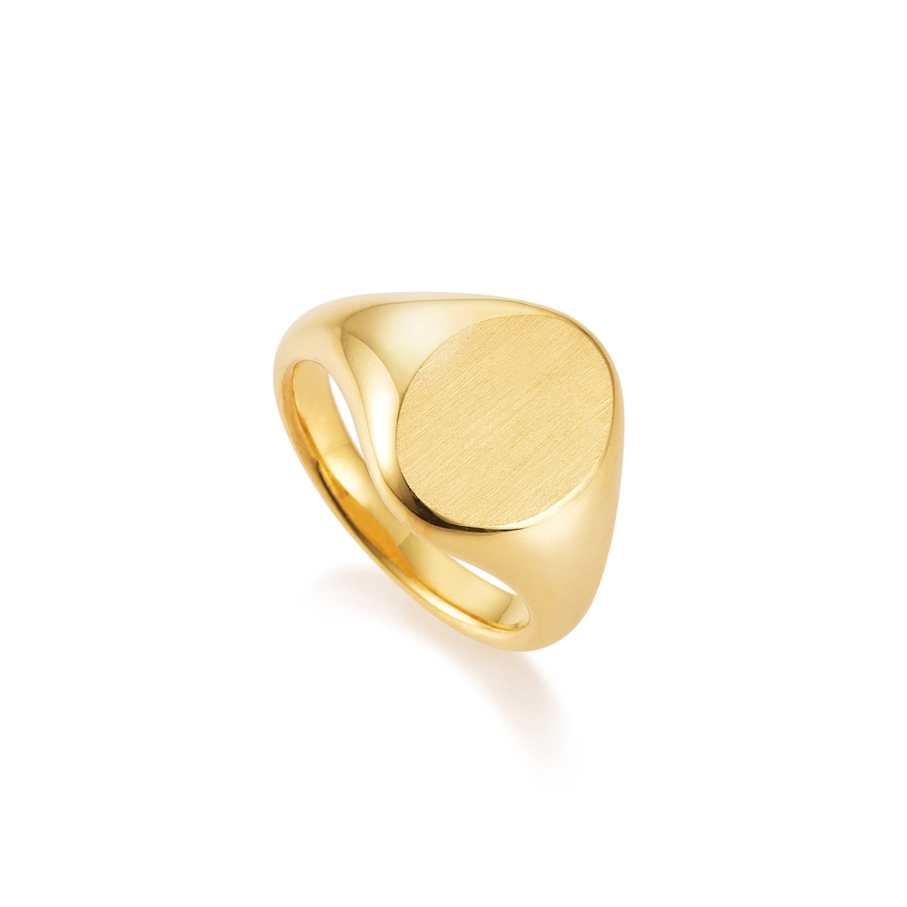 Ovaler Siegelring aus Gelbgold 12,0 x 9,0 mm - ohne Gravur Vogelperspektive von rechts