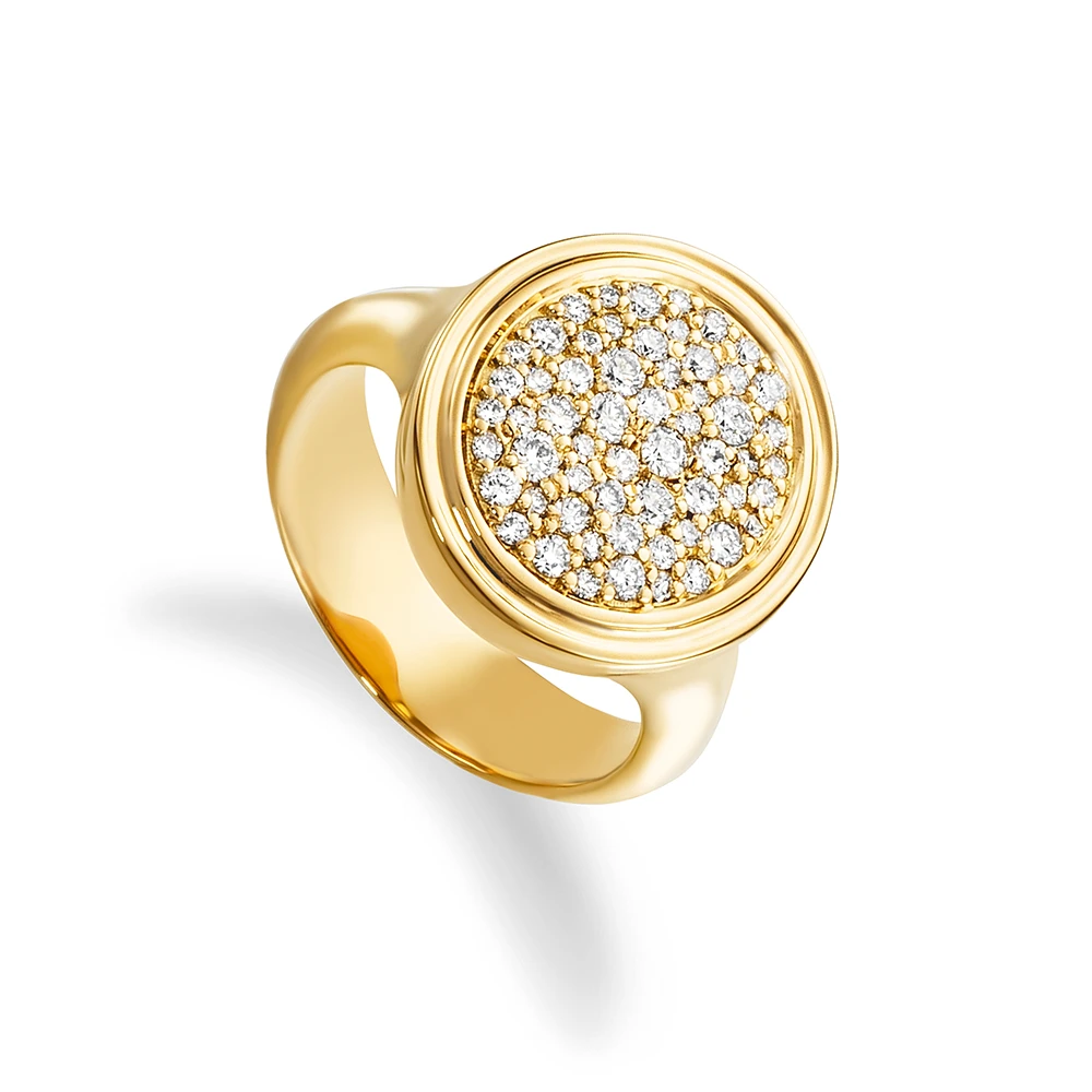 Oval signet ring, yellow gold, diamonds, engraved outline