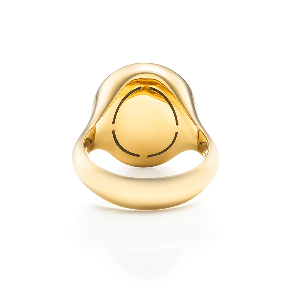 Oval signet ring, yellow gold, diamonds, engraved outline