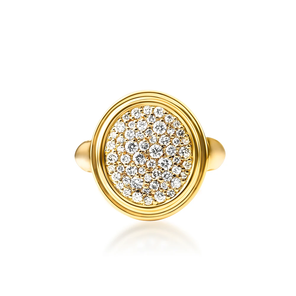 Oval signet ring, yellow gold, diamonds, engraved outline