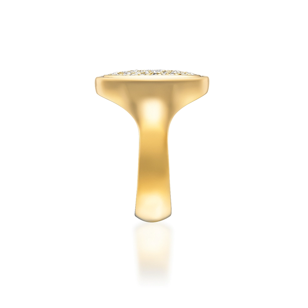 Oval signet ring, yellow gold, diamonds, engraved outline