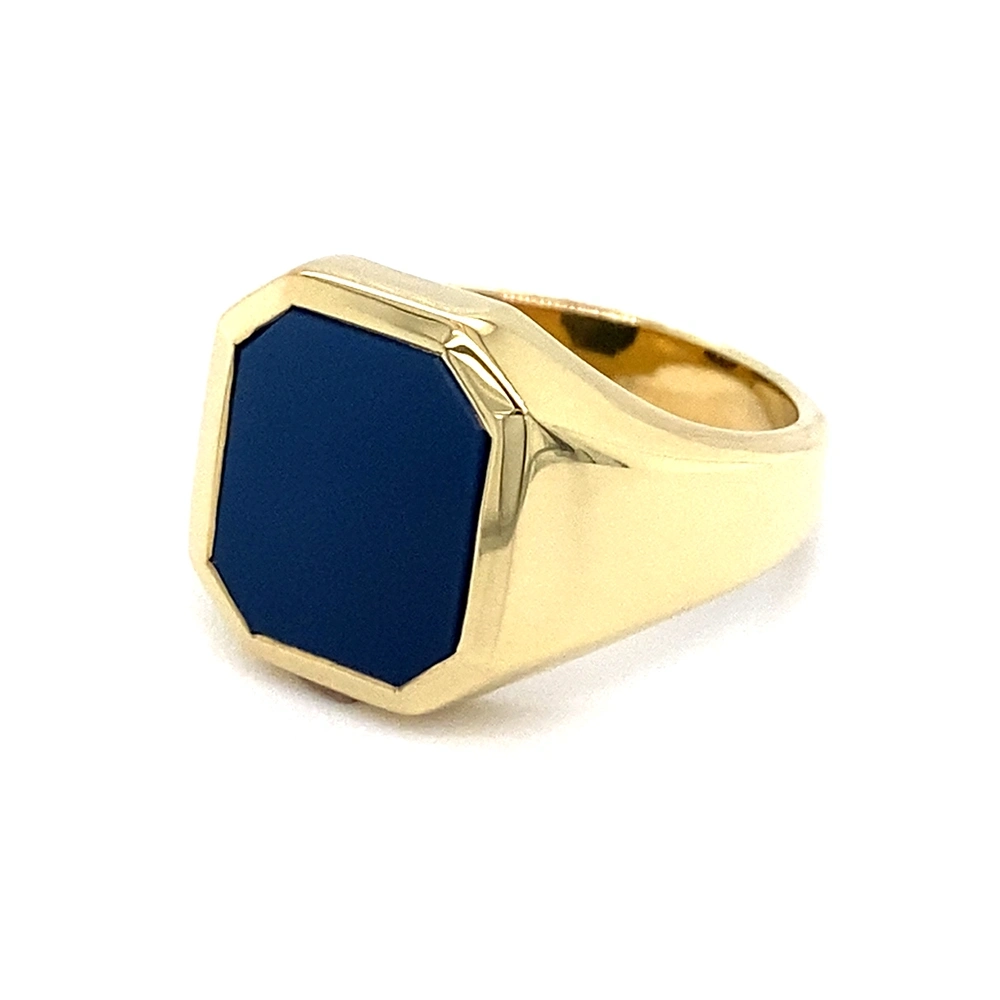 Siegelring Gelbgold mit achteckigem blauem Edelstein