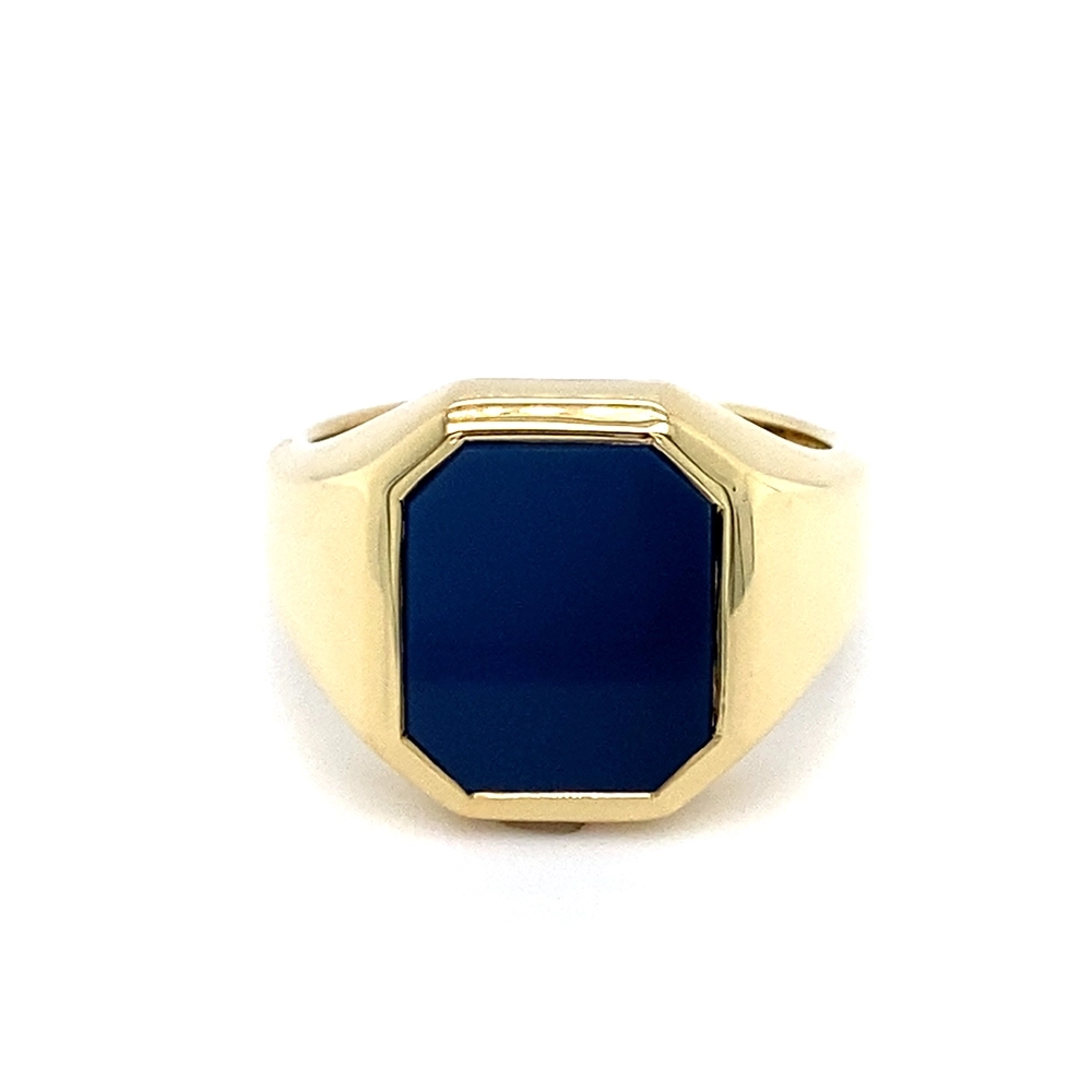 Siegelring Gelbgold mit achteckigem blauem Edelstein