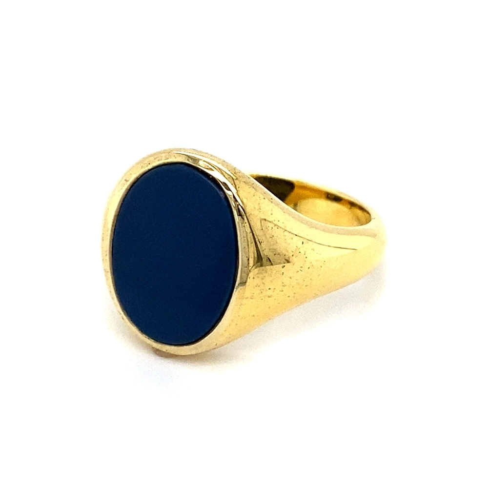 Siegelring aus Gelbgold mit ovalem und blauem Edelstein