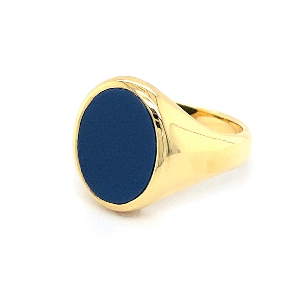 Siegelring aus Gelbgold mit ovalem und blauem Edelstein