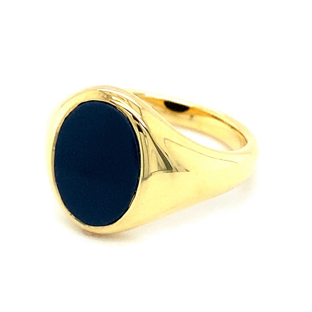 Siegelring aus Gelbgold mit ovalem und blauem Edelstein