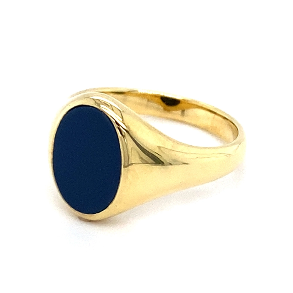 Siegelring aus Gelbgold mit ovalem und blauem Edelstein