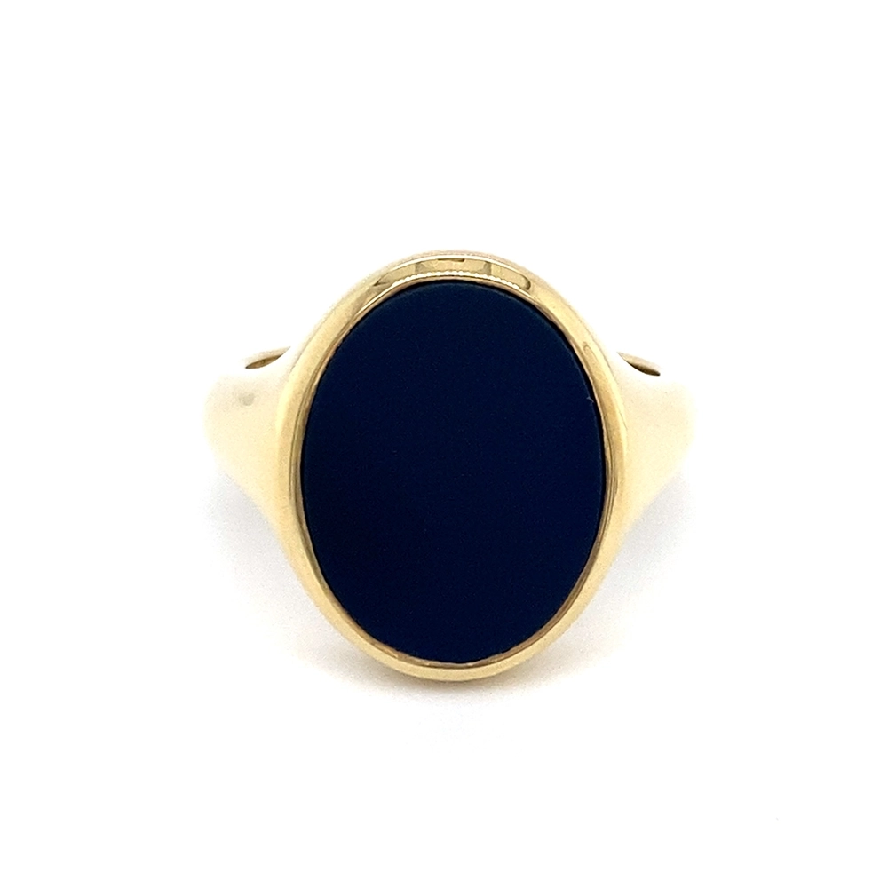 Siegelring aus Gelbgold mit ovalem und blauem Edelstein