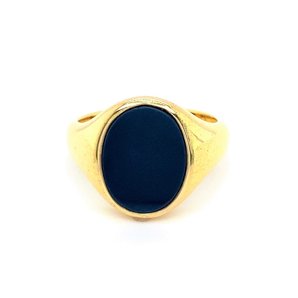 Siegelring aus Gelbgold mit ovalem und blauem Edelstein