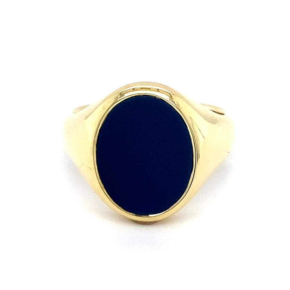 Siegelring aus Gelbgold mit ovalem und blauem Edelstein