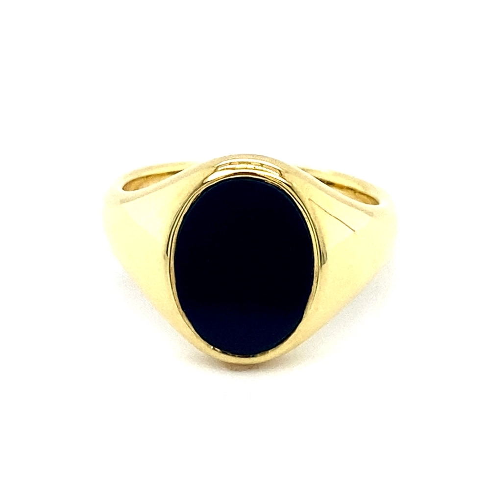 Siegelring aus Gelbgold mit ovalem und blauem Edelstein
