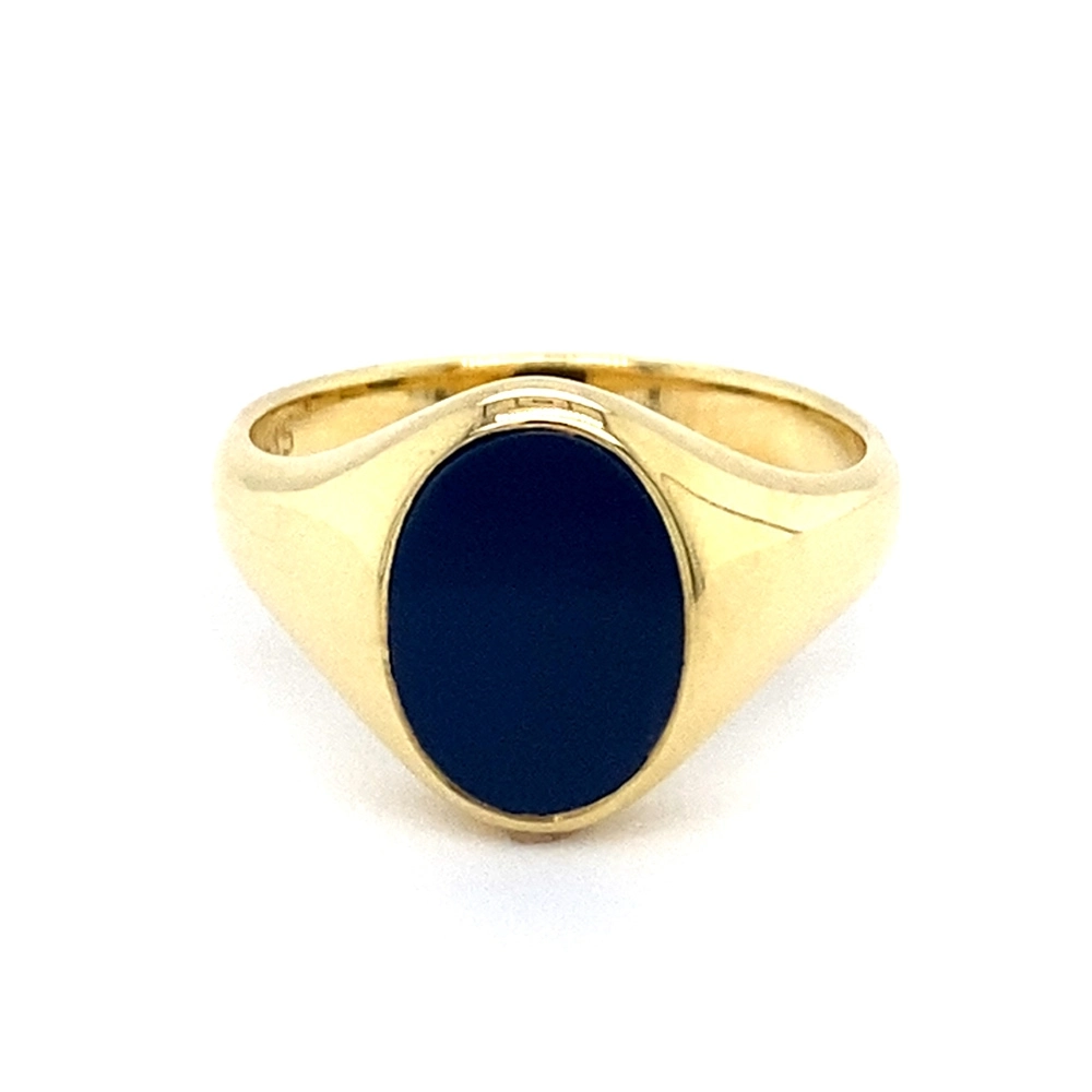 Siegelring aus Gelbgold mit ovalem und blauem Edelstein