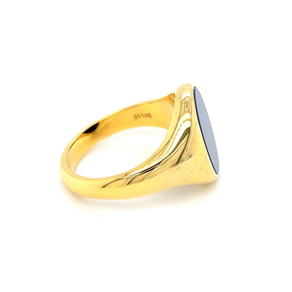 Siegelring aus Gelbgold mit ovalem und blauem Edelstein