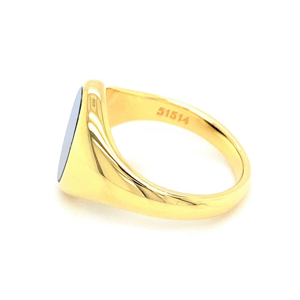 Siegelring aus Gelbgold mit ovalem und blauem Edelstein
