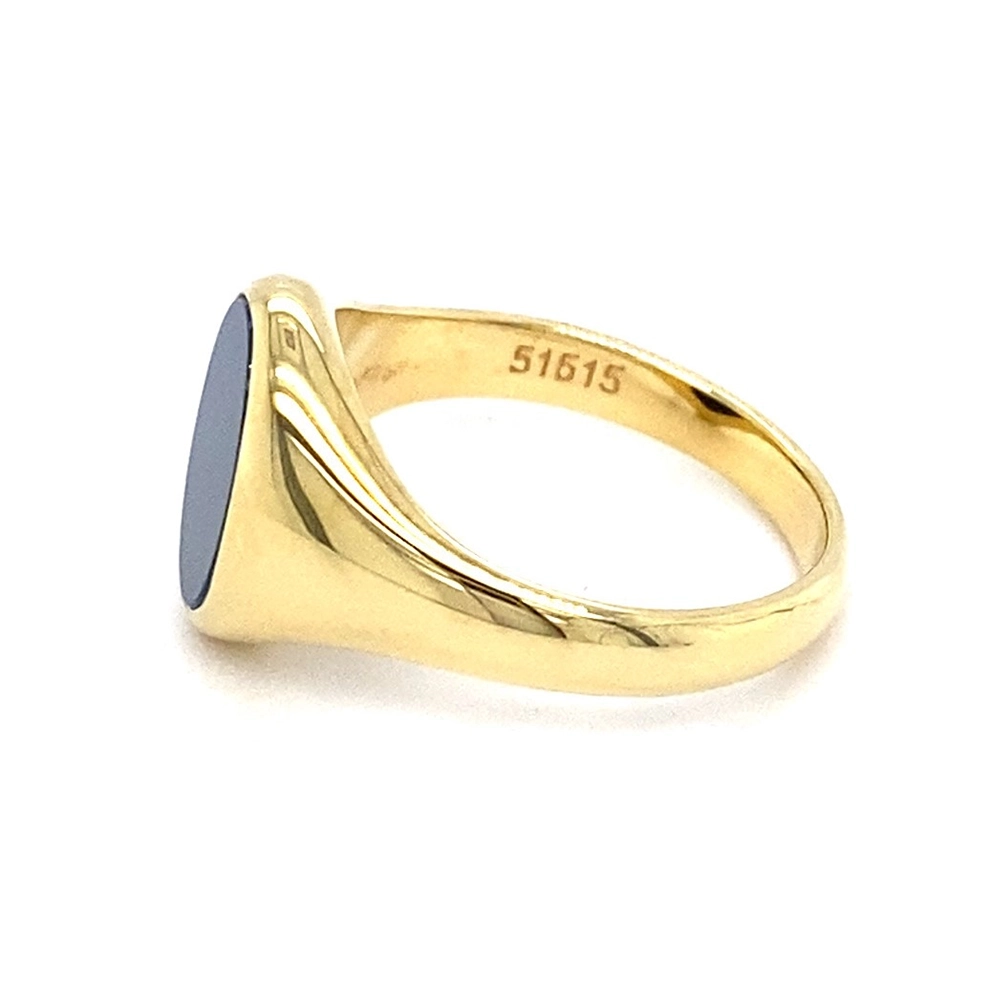 Siegelring aus Gelbgold mit ovalem und blauem Edelstein