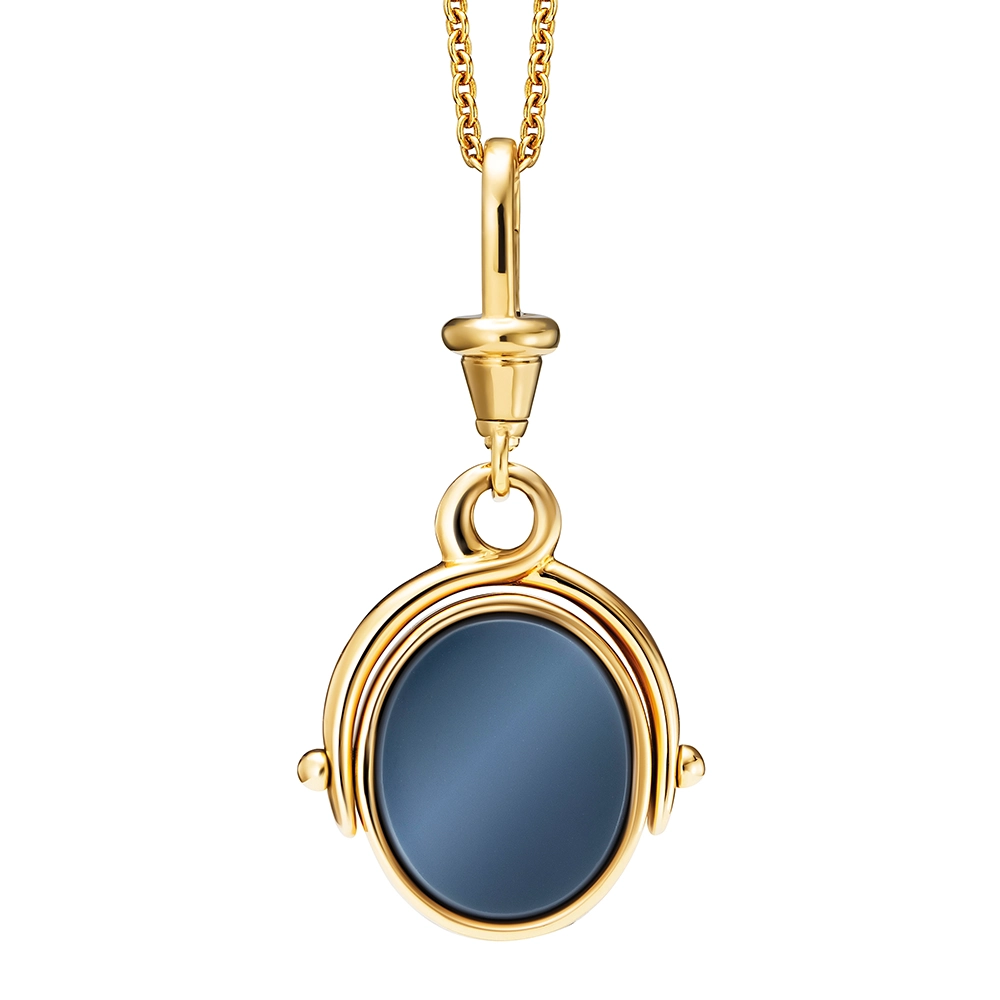 Oval swivel pendant necklace with layered onyx and diamond with decorated with shining engraving around it
