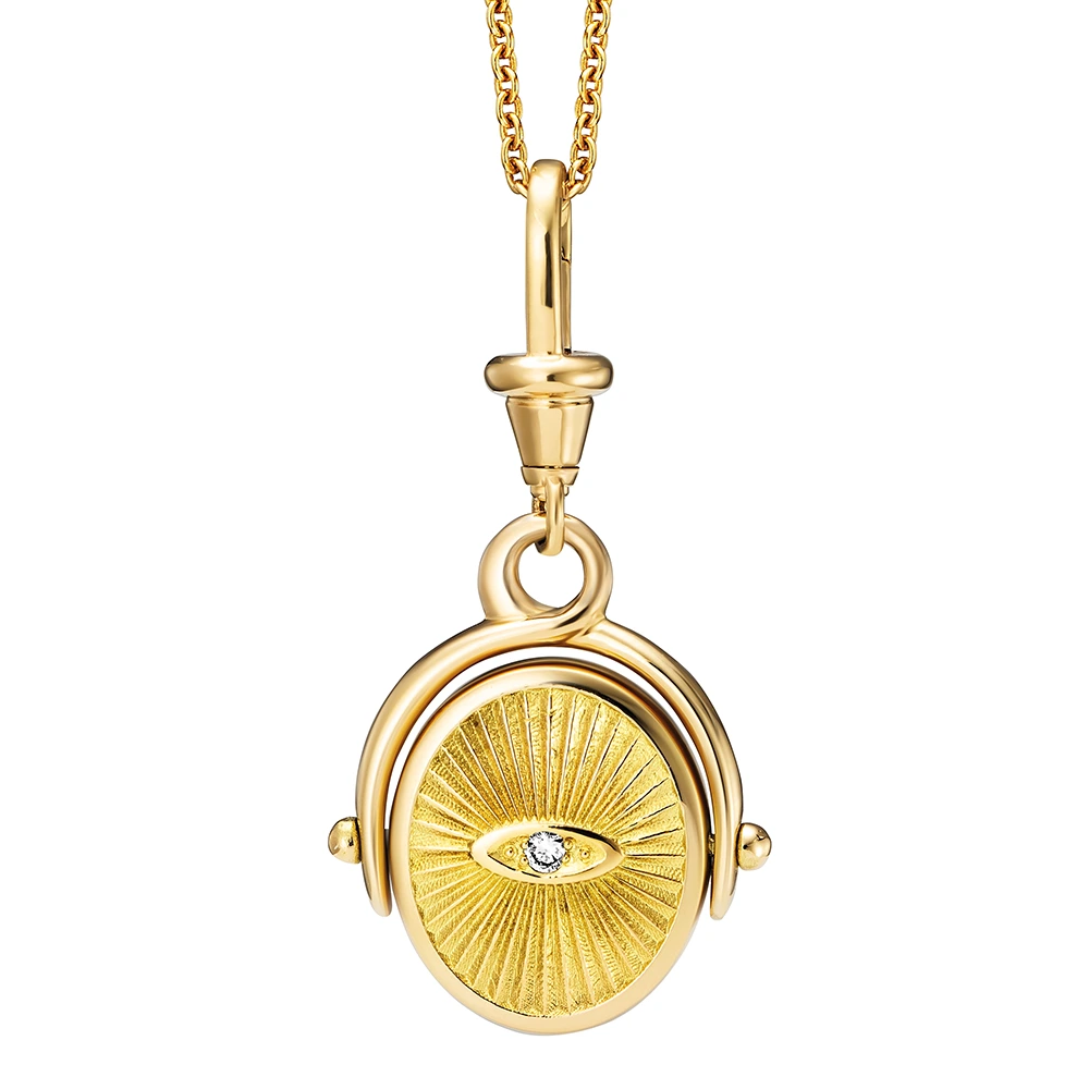 Oval swivel pendant necklace with layered onyx and diamond with decorated with shining engraving around it