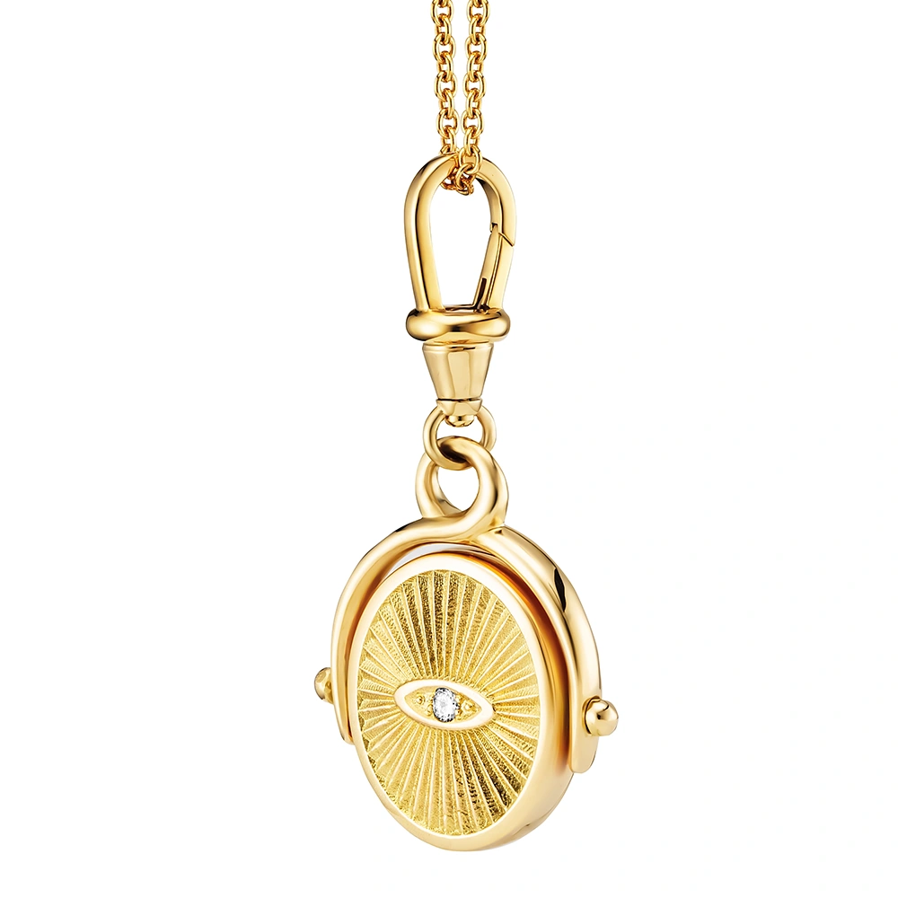 Oval swivel pendant necklace with layered onyx and diamond with decorated with shining engraving around it