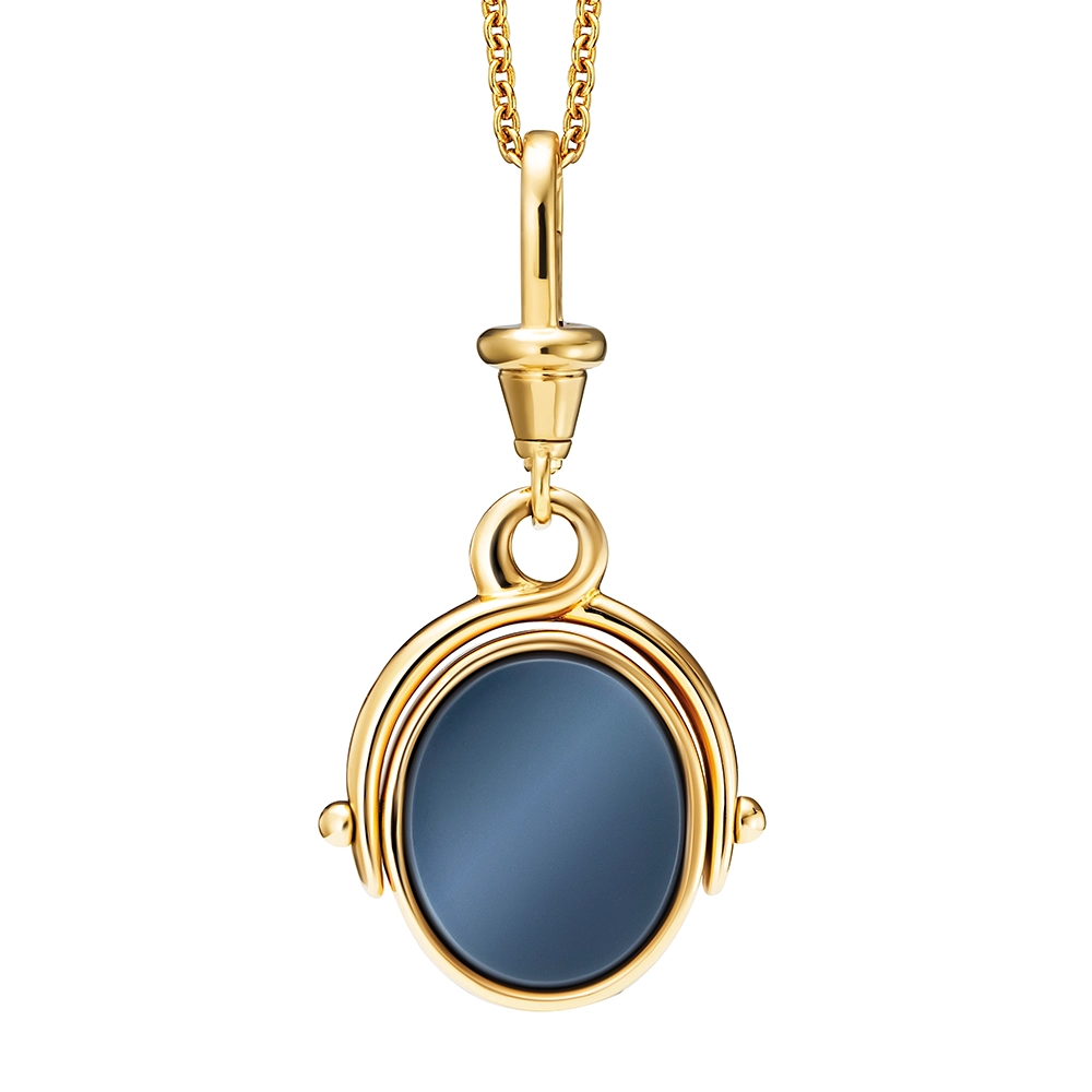 Oval swivel pendant necklace with layered onyx and diamonds