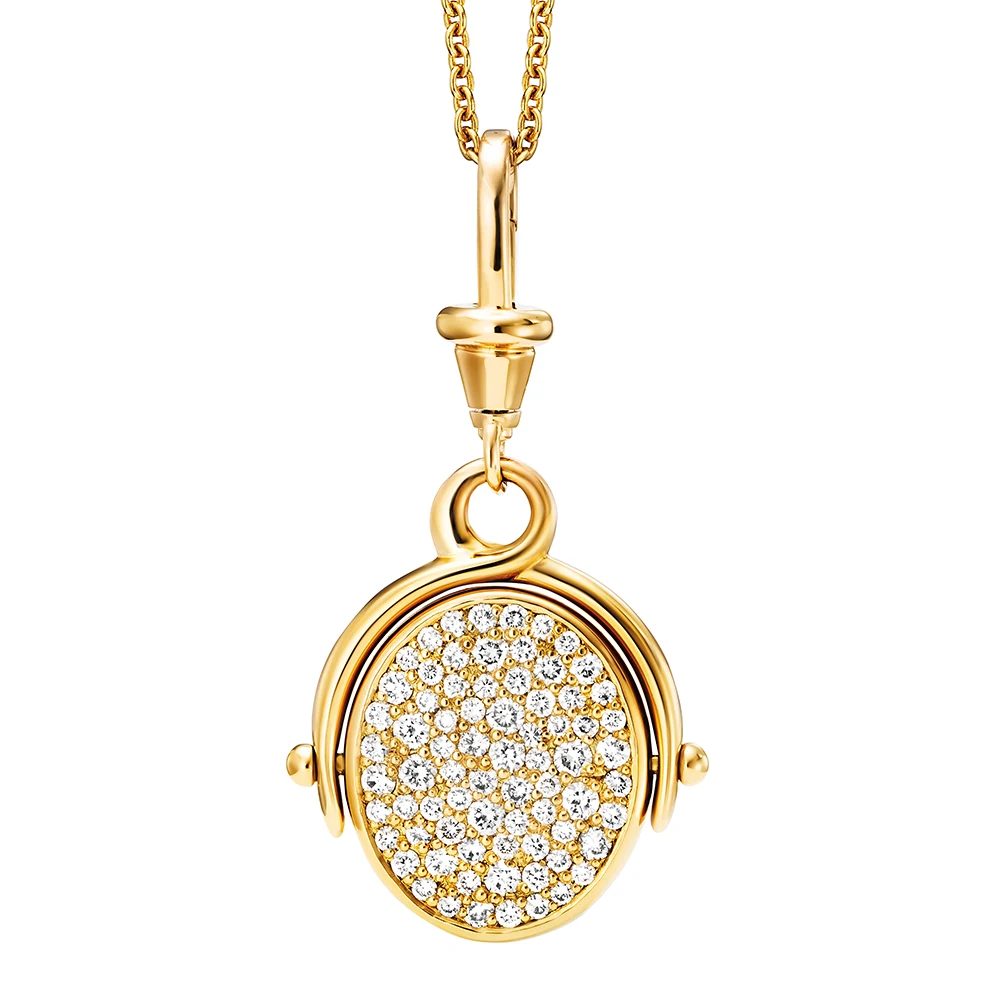 Oval swivel pendant necklace with layered onyx and diamonds
