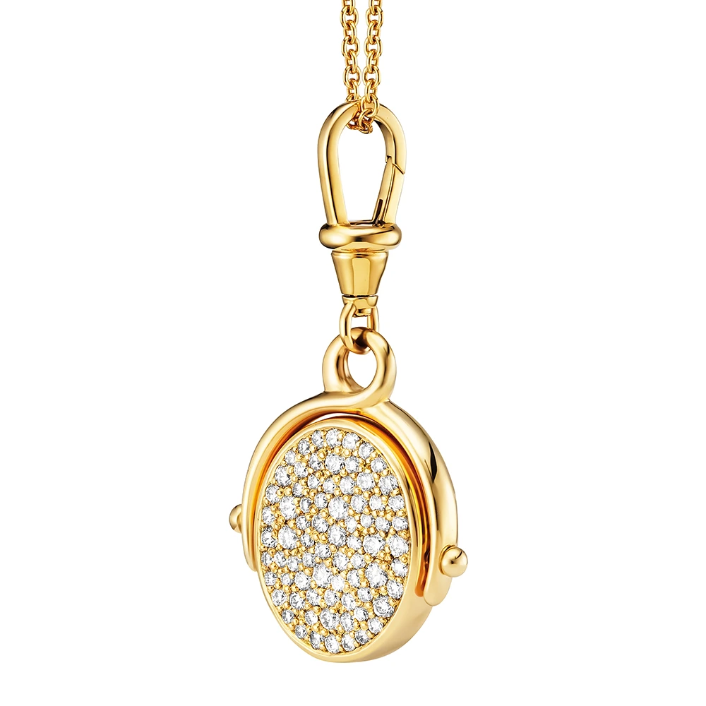 Oval swivel pendant necklace with layered onyx and diamonds