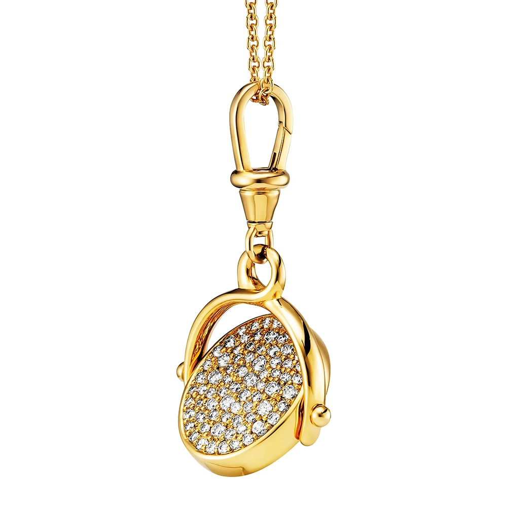 Oval swivel pendant necklace with layered onyx and diamonds