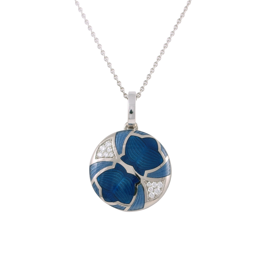 Medaillon aus Weißgold blau gefärbt und verziert mit Brillanten