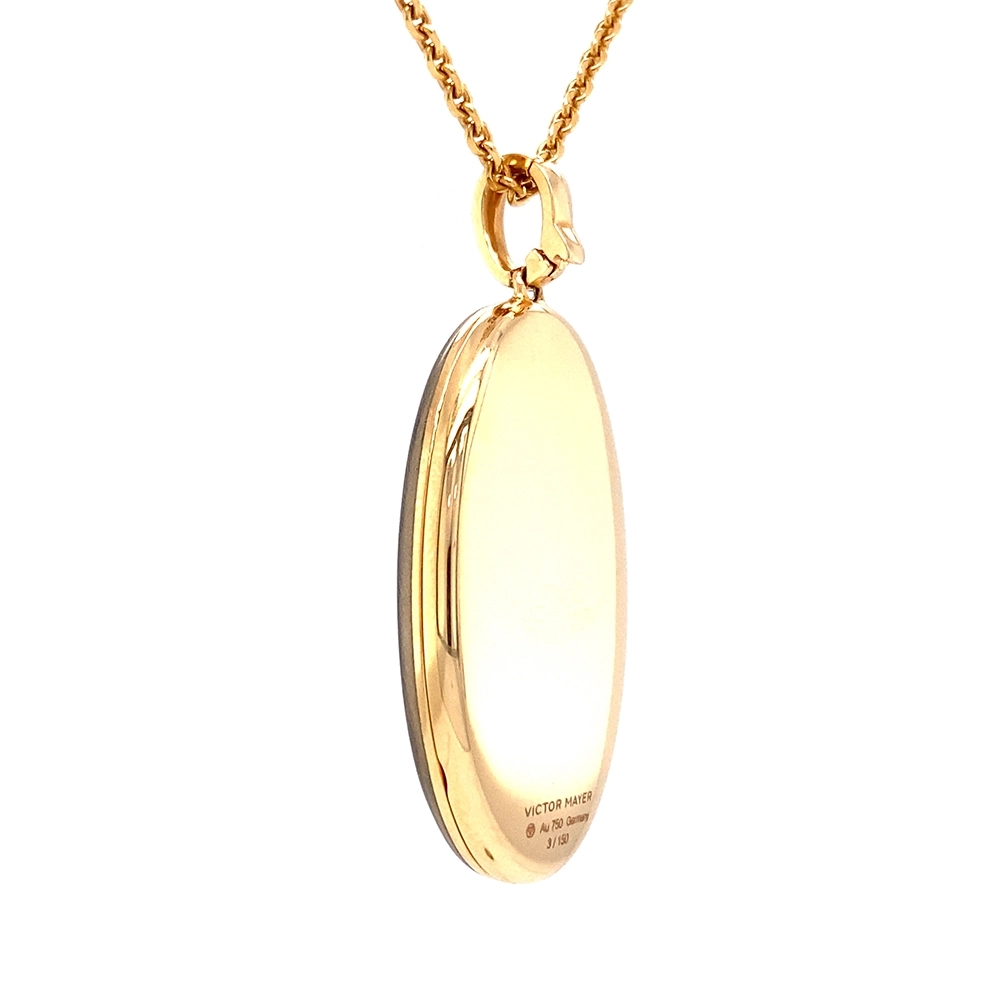 Ovaler Anhänger aus Roségold, mit brauner Farbe, verziert mit Brillanten und einem rosa Edelstein