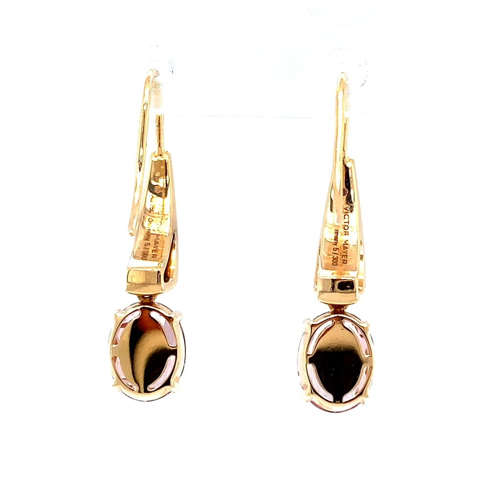 Ohrhänger aus Roségold mit brauner Farbe verziert mit Brillanten und einem rosanem Edelstein