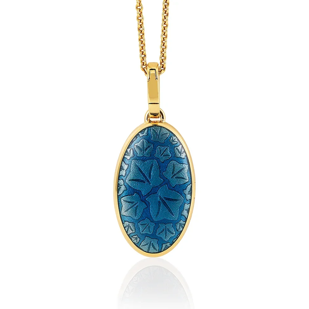 Yellow gold Locket coloured blue and decorated with diamonds