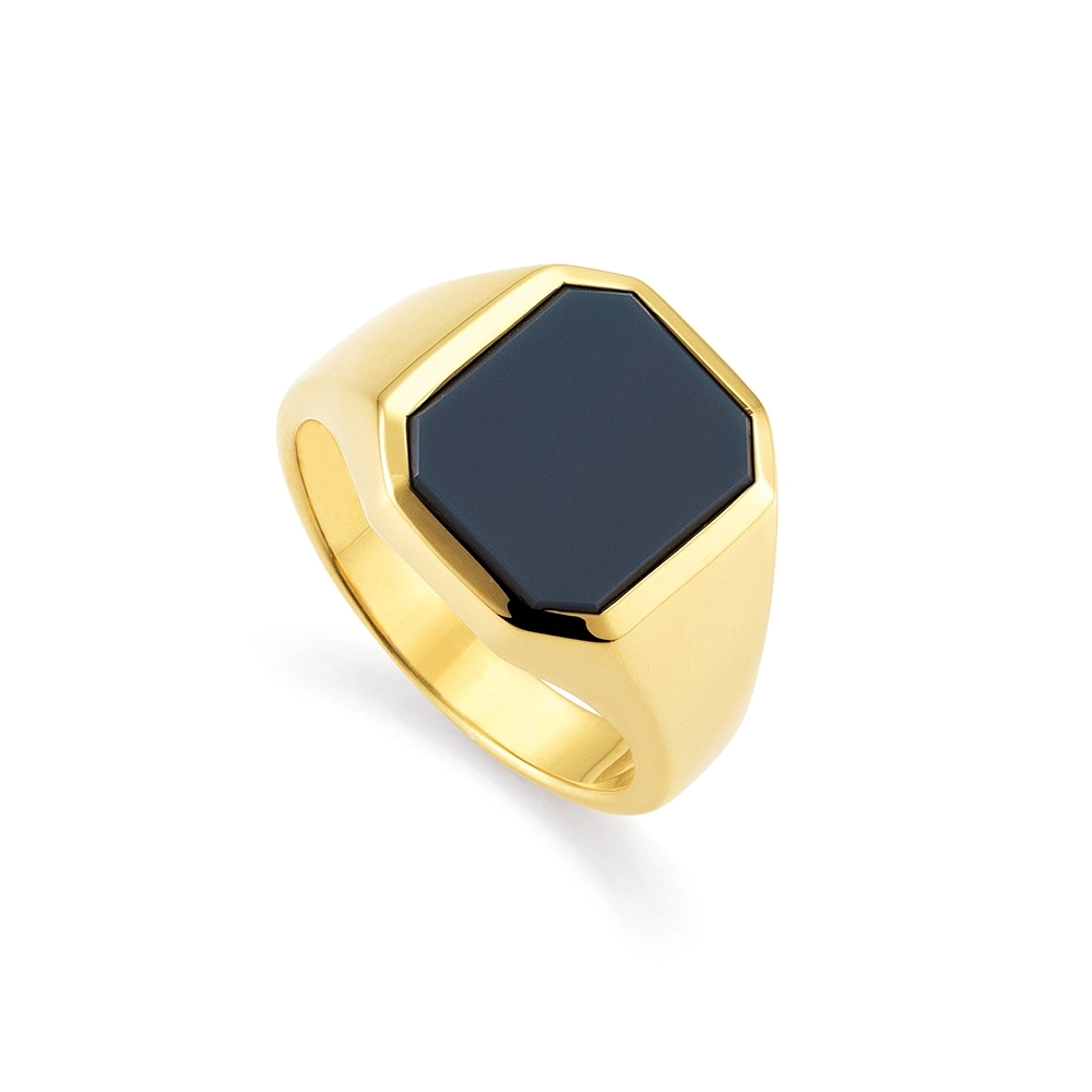 Siegelring Gelbgold mit achteckigem blauem Edelstein