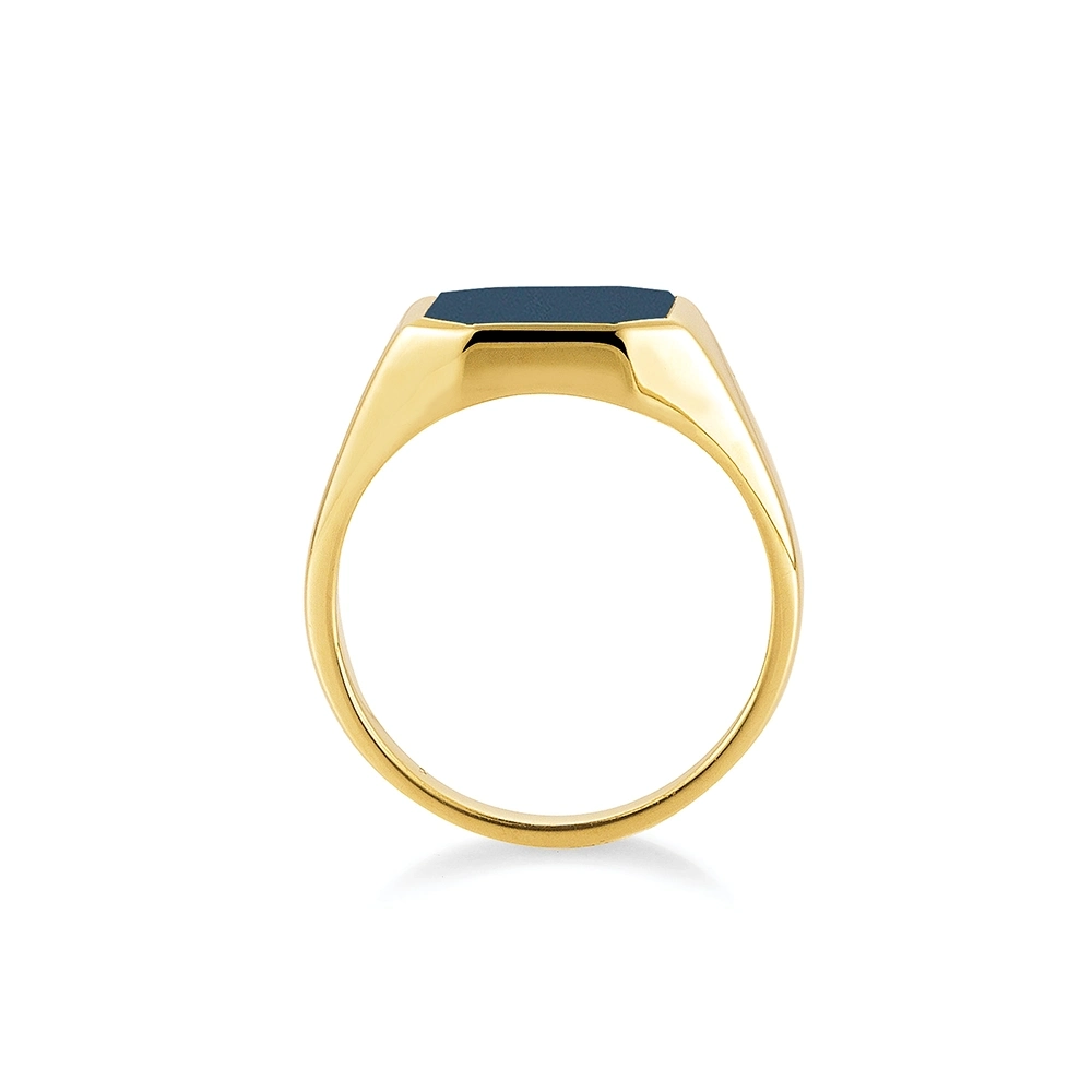 Siegelring Gelbgold mit achteckigem blauem Edelstein