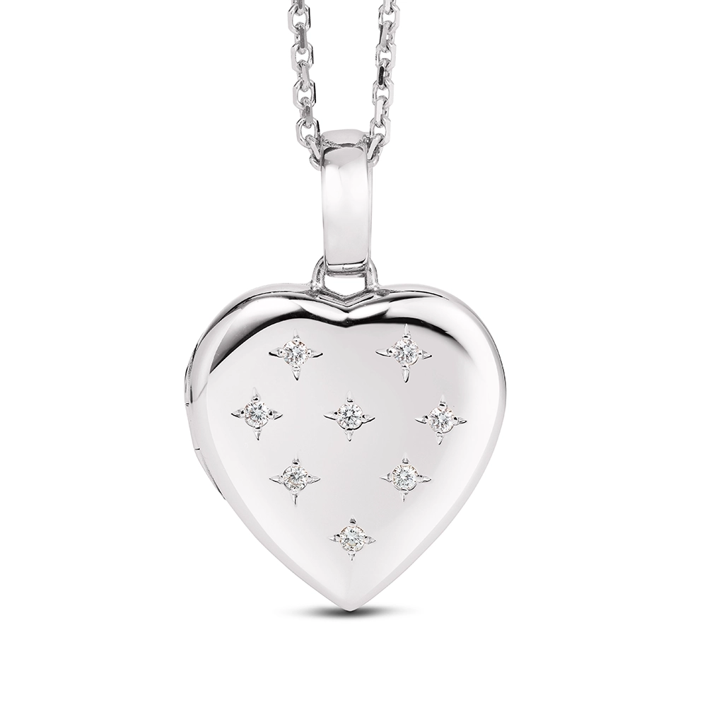 Herzförmiges Medaillon-Collier in Weißgold mit Brillanten